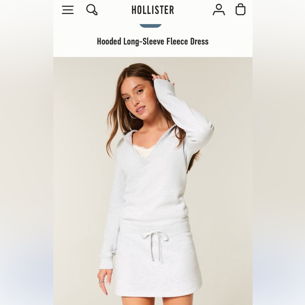 NWT Hollister Gray Hooded Long-Sleeve Fleece Dress